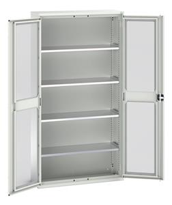 Verso Glazed Clear View Storage Cupboards for Tools with Shelves Verso 1050W x 350D x 2000H Window Cupboard 4 Shelves